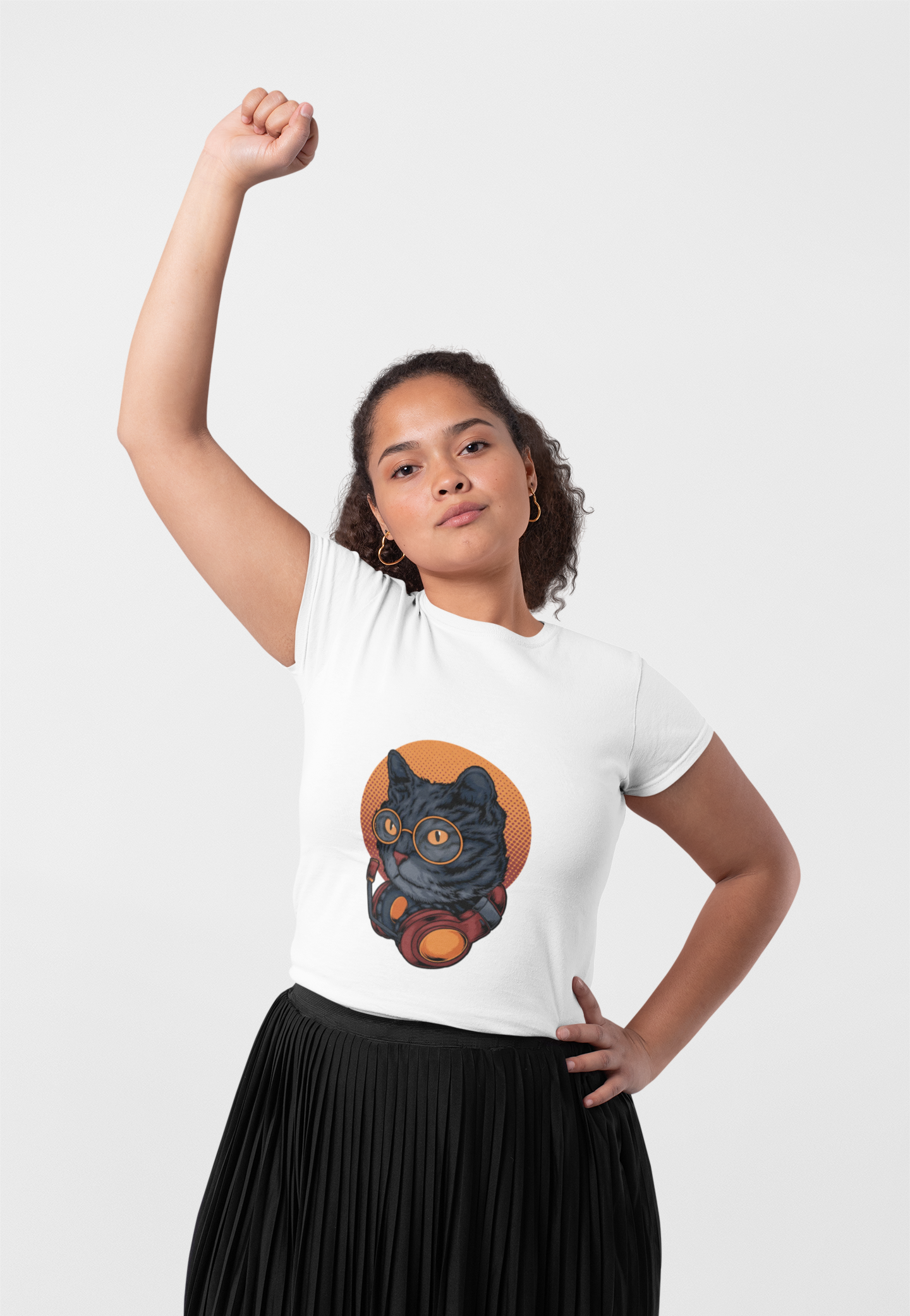 Cat DJ T-Shirt — Cute Black Cat with Headphones & Glasses Graphic Tee