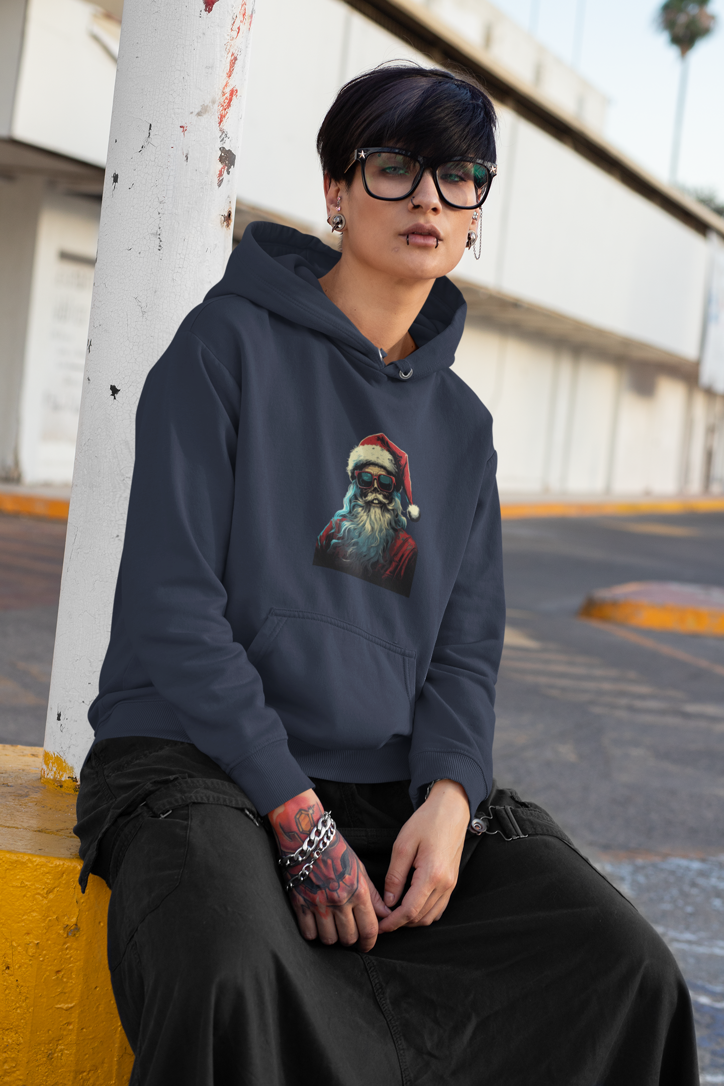 Santa with Sunglasses Christmas Hoodie