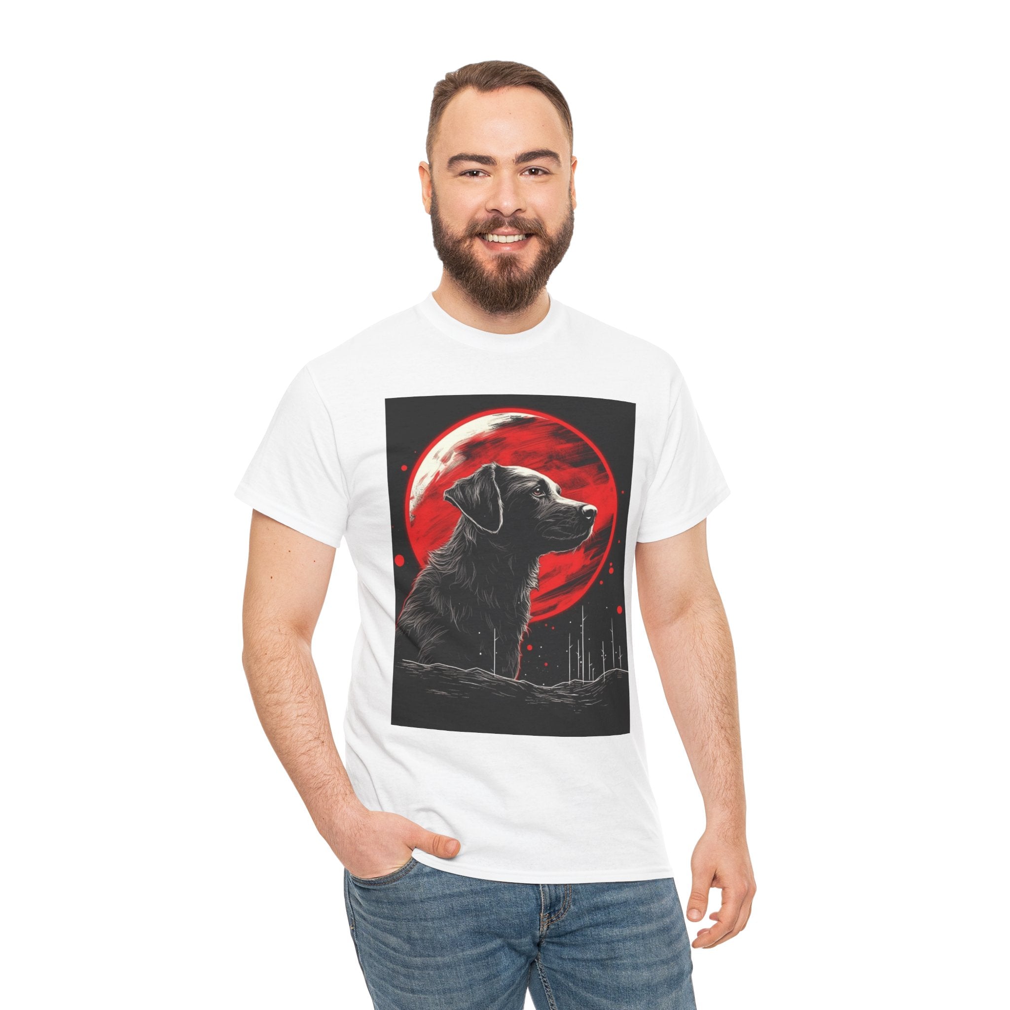 Black Labrador Silhouette with Red Moon Graphic