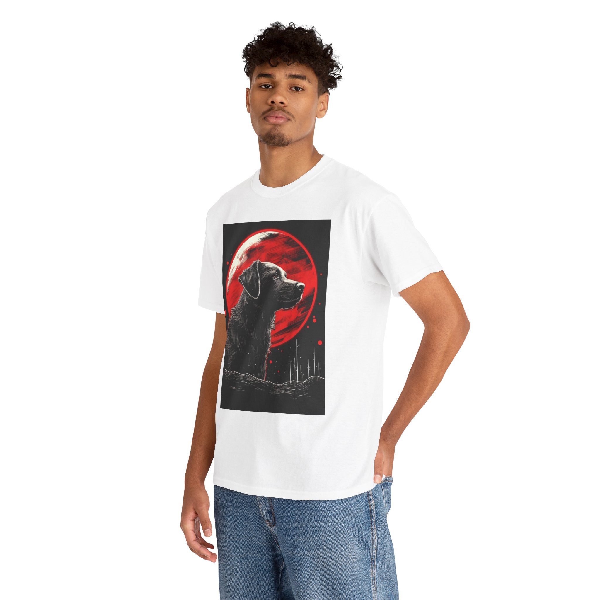 Black Labrador Silhouette with Red Moon Graphic
