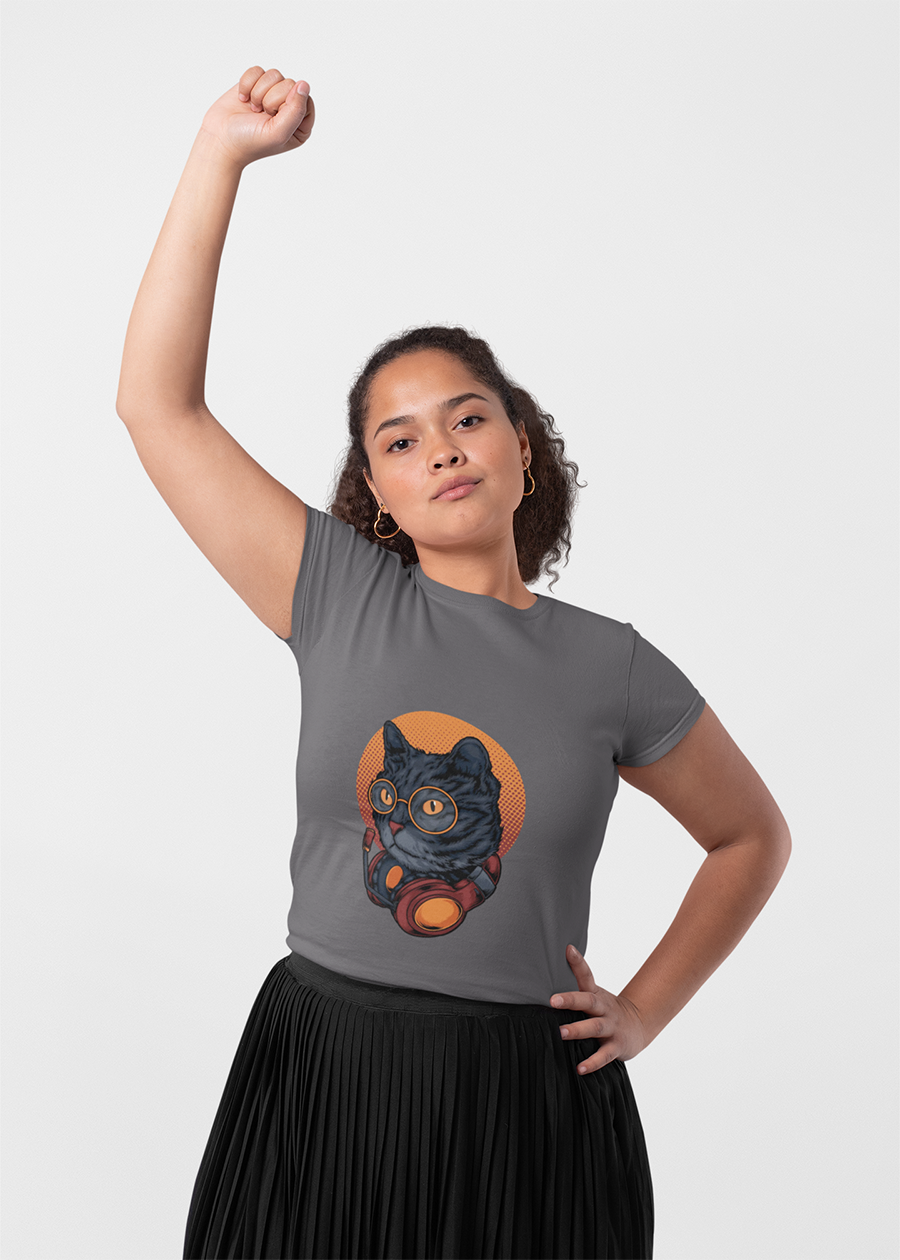 Cat DJ T-Shirt — Cute Black Cat with Headphones & Glasses Graphic Tee
