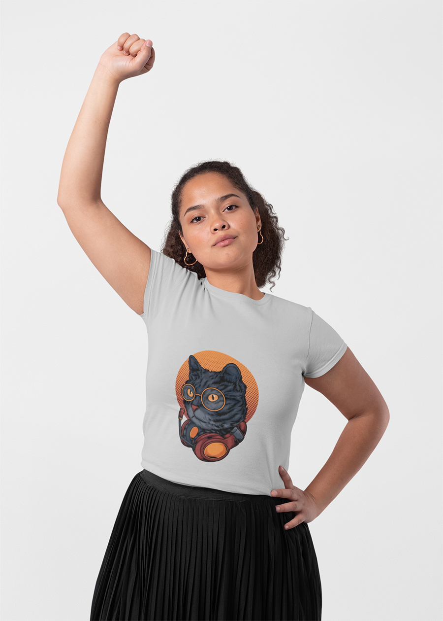 Cat DJ T-Shirt — Cute Black Cat with Headphones & Glasses Graphic Tee